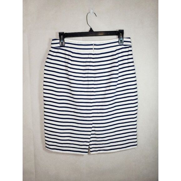 J. Crew Outlet The Pencil Skirt Nautical Striped Linen Blend Lined Navy White - Picture 8 of 11